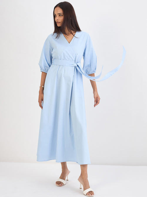 Powder Blue Wrap Maxi Dress