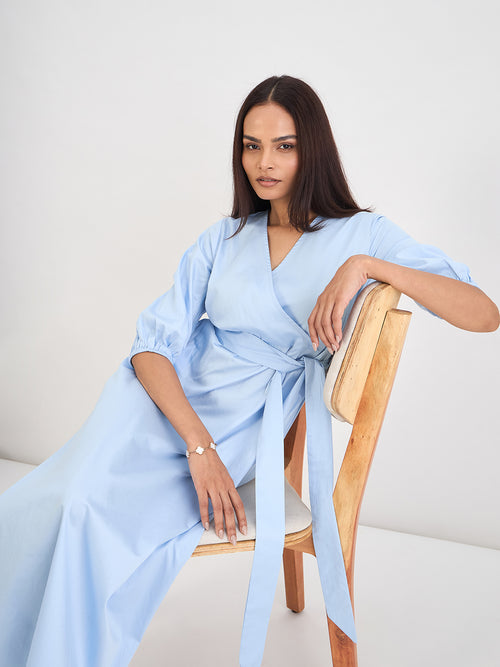 Powder Blue Wrap Maxi Dress