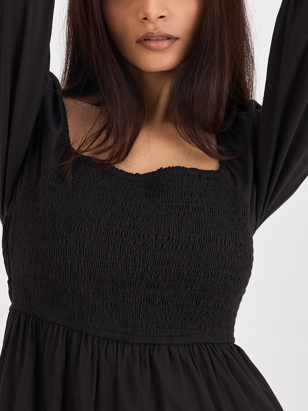 Black Cotton Smocked Tiered Maxi Dress