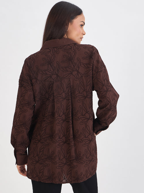 Coffee Brown Embroidered Cotton Shirt