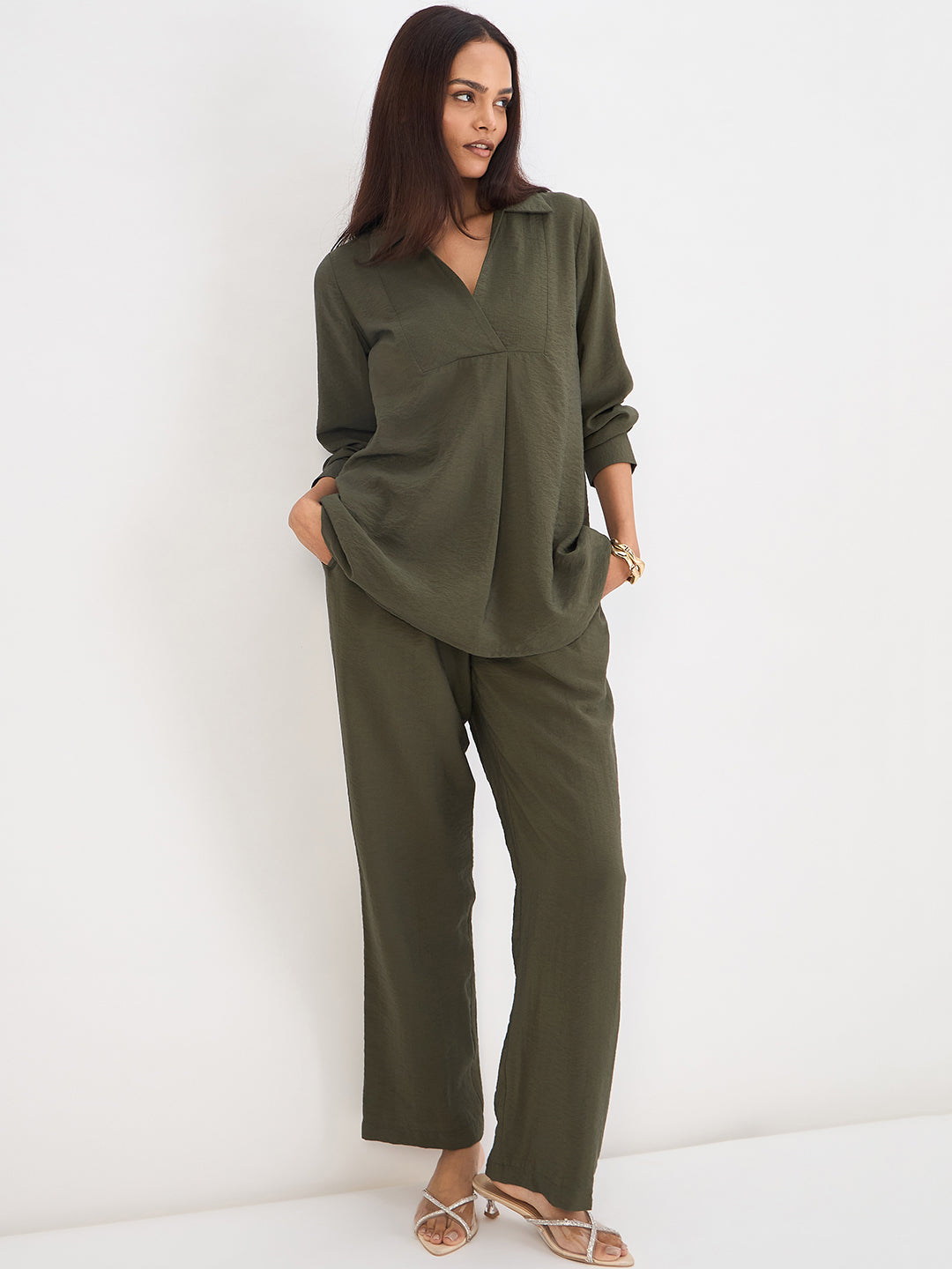 Olive Yoke Detail Co-Ord