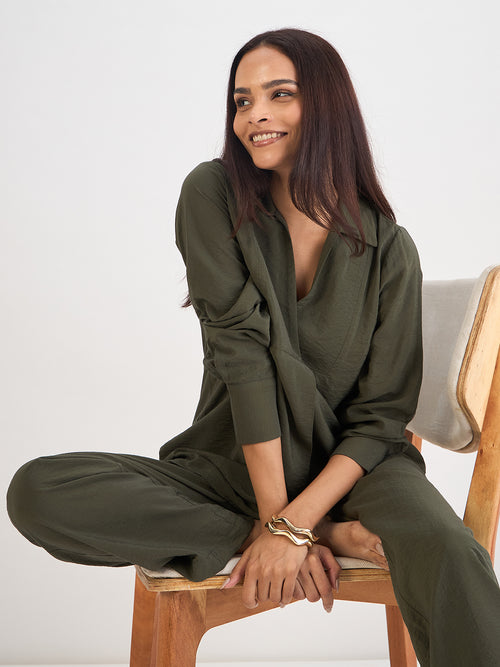 Olive Yoke Detail Co-Ord