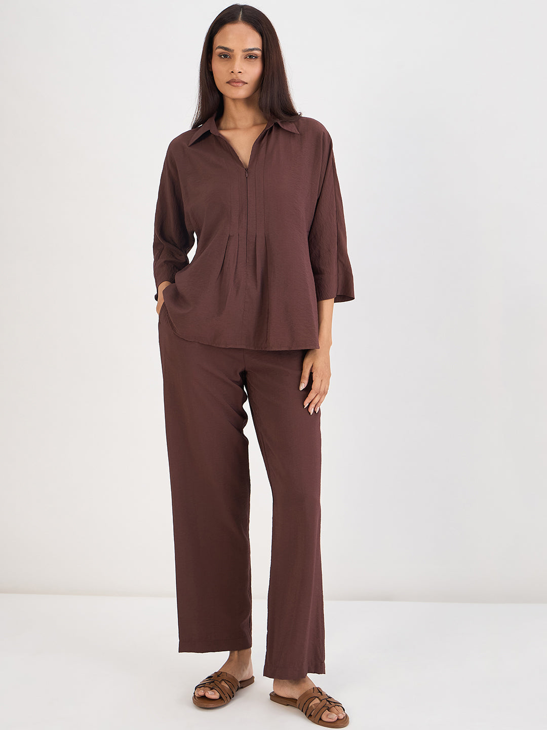 Coffee Brown Zip Detail Co-Ord