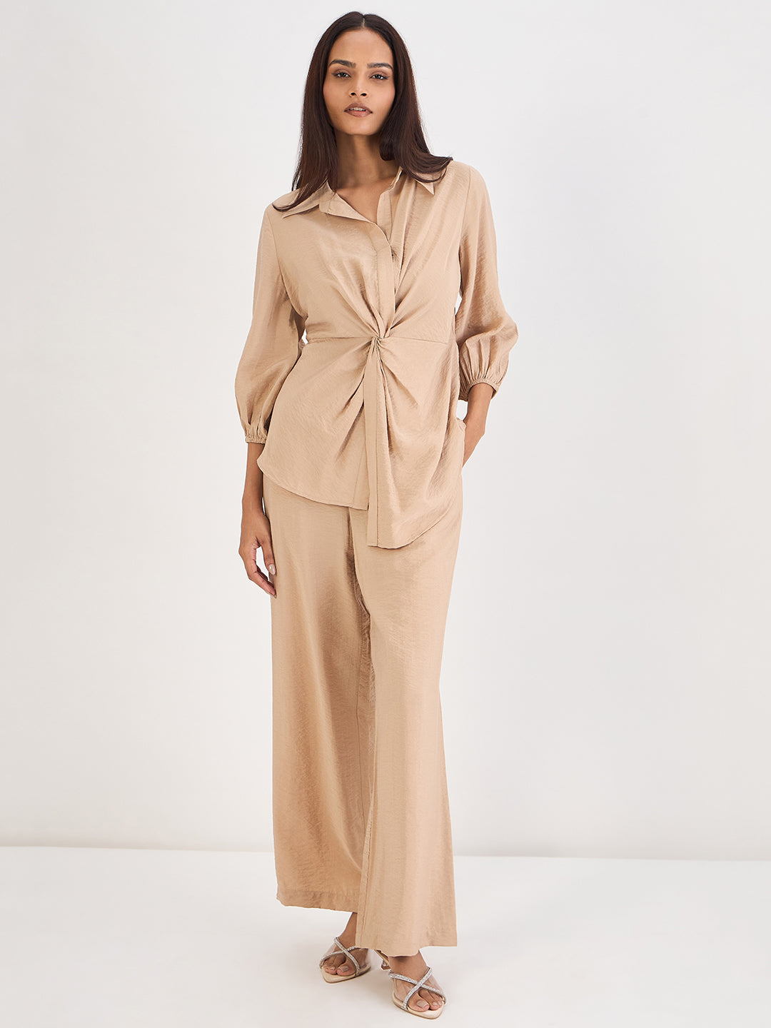 Beige Front Knot Co-Ord