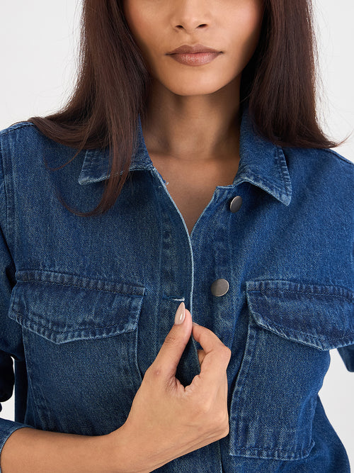 Mid Blue Denim Shacket
