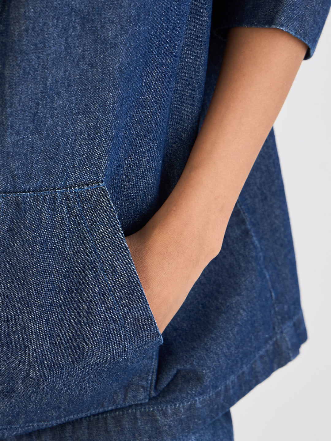 Navy Blue Denim Zip-Up Top