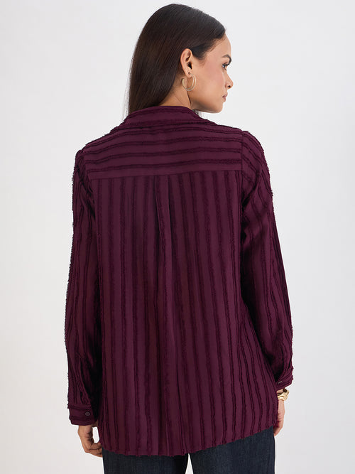 Wine Textured Button Down Shirt