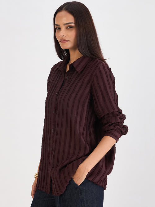 Coffee Brown Textured Button Down Shirt