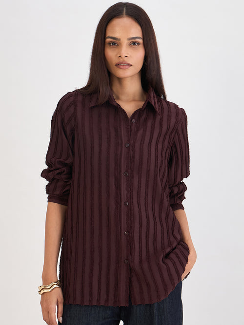 Coffee Brown Textured Button Down Shirt
