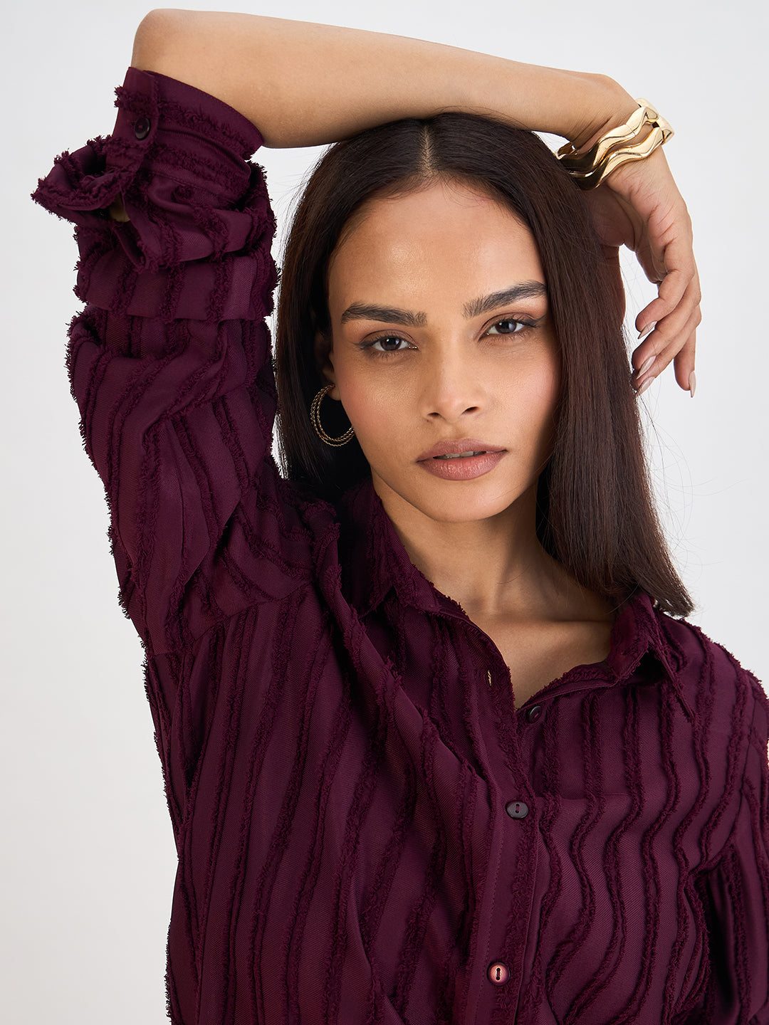 Wine Textured Button Down Shirt