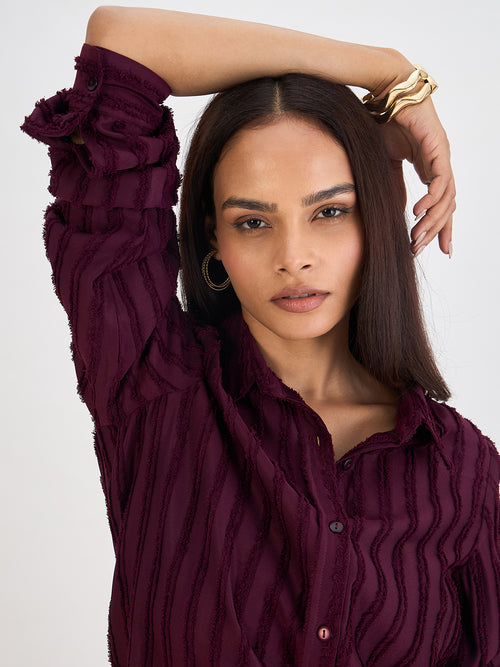Wine Textured Button Down Shirt