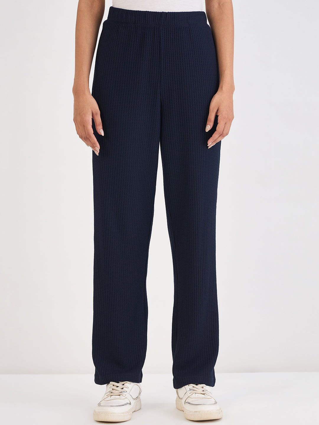 Navy Waffle Knit Straight Pants