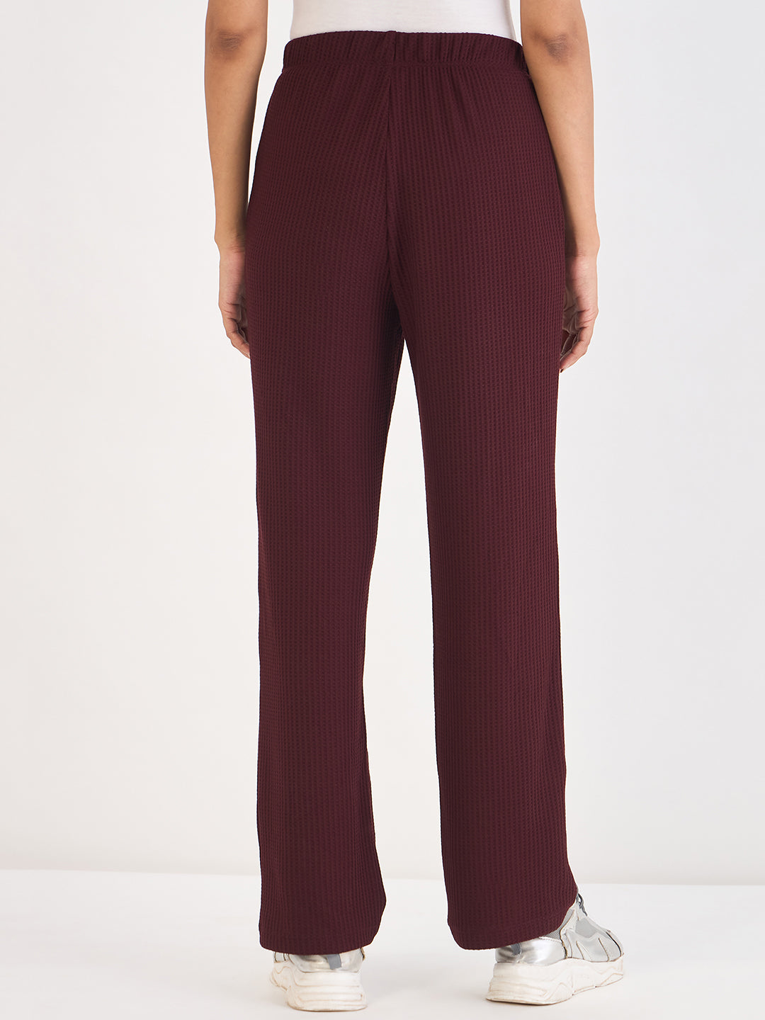 Wine Waffle Knit Straight Pants