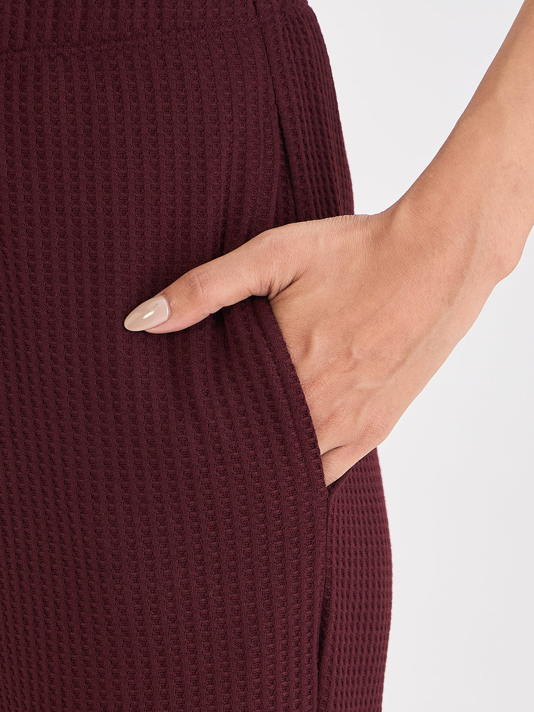 Wine Waffle Knit Straight Pants