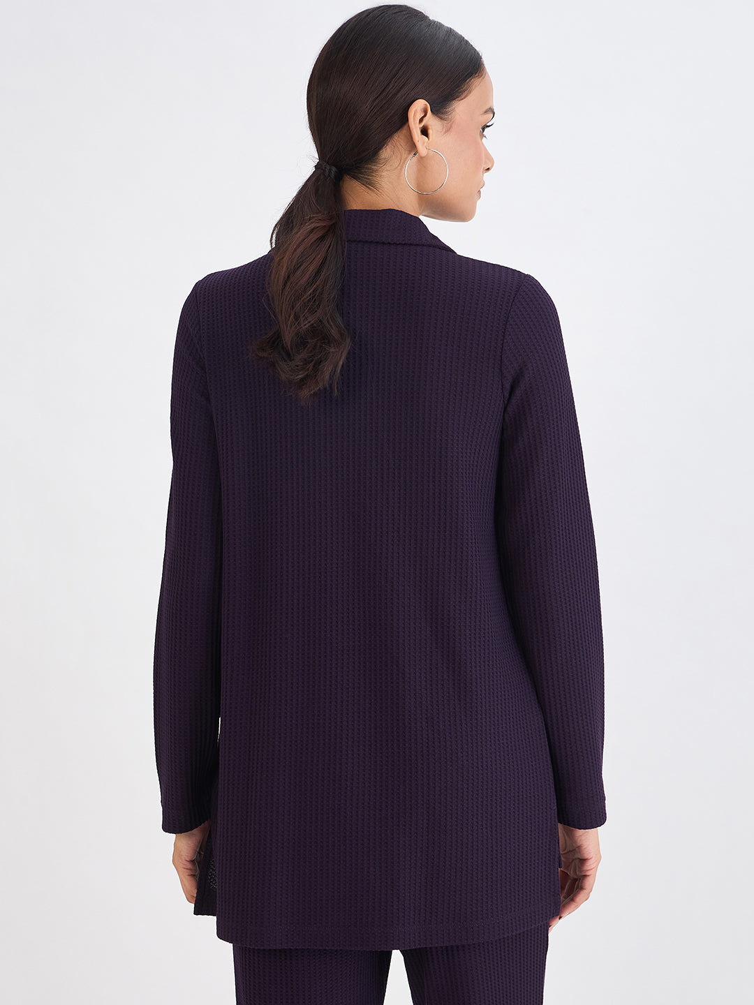 Deep Purple Waffle Knit High Neck Top