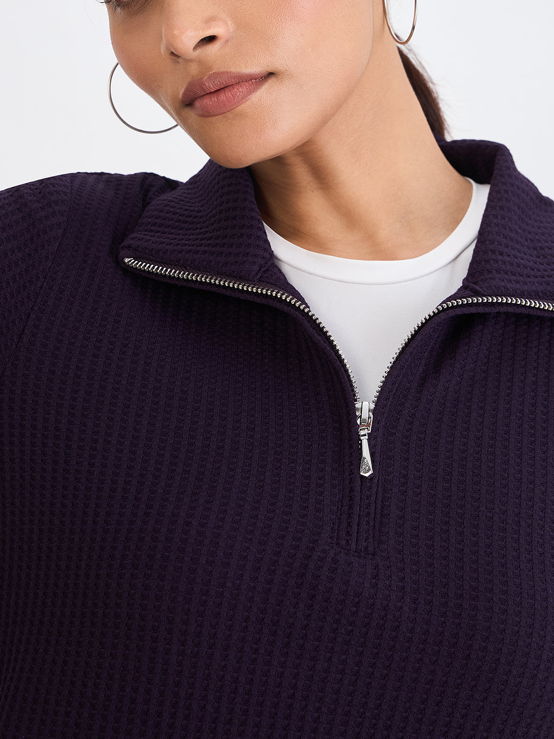 Deep Purple Waffle Knit High Neck Top