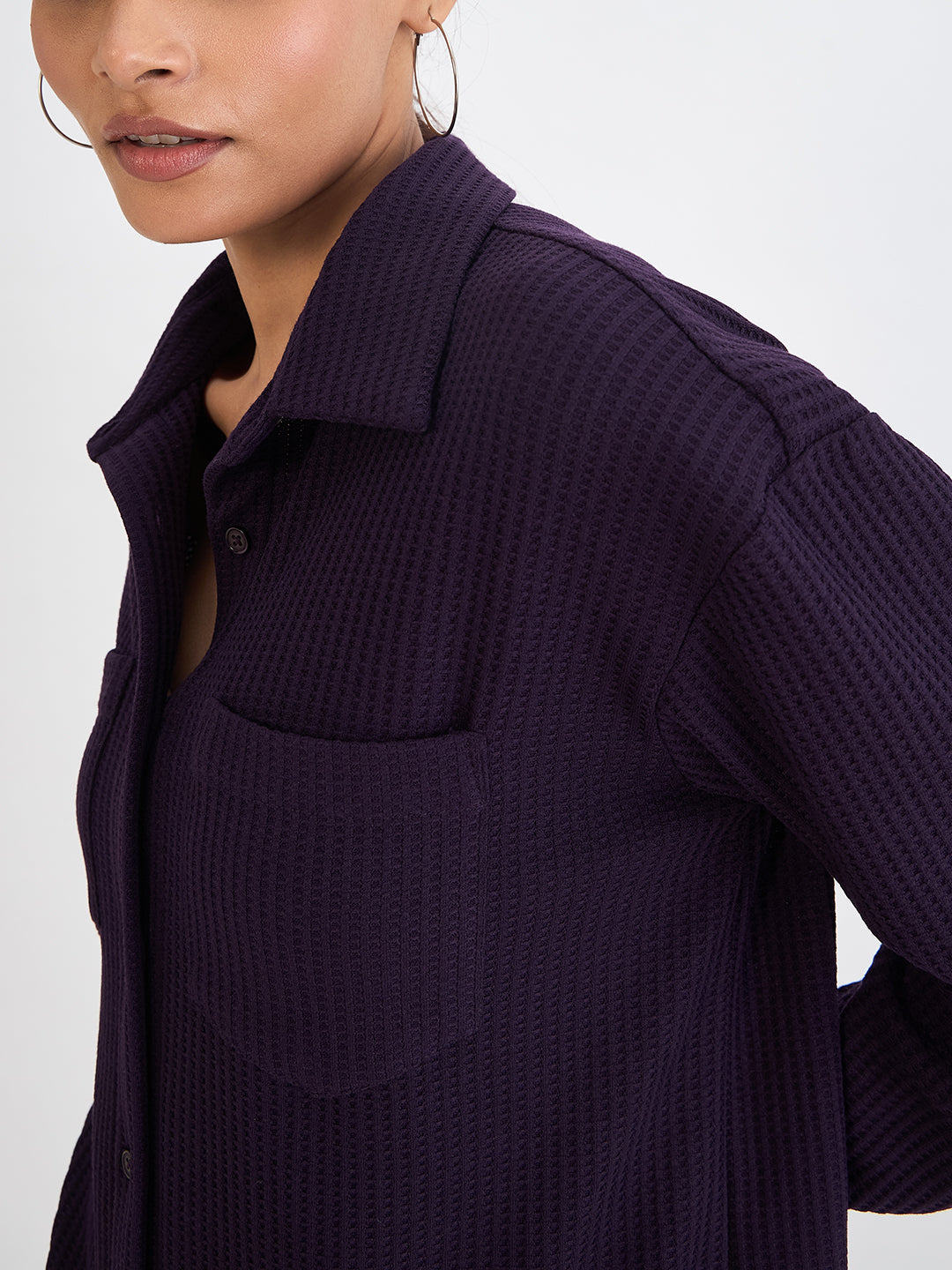 Deep Purple Waffle Knit Button Down Shirt