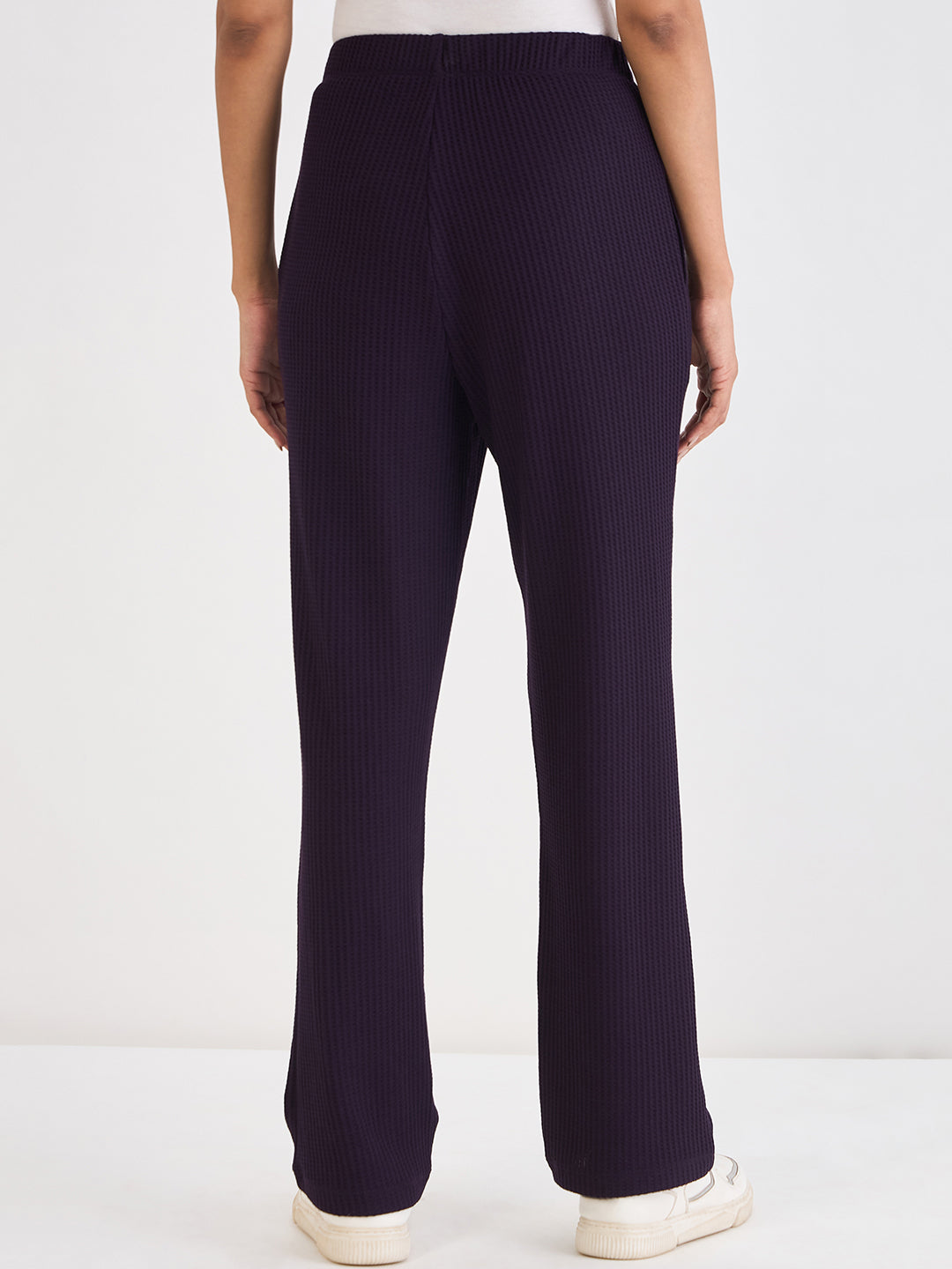 Deep Purple Waffle Knit Straight Pants