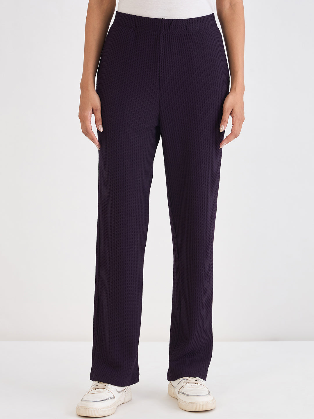 Deep Purple Waffle Knit Straight Pants