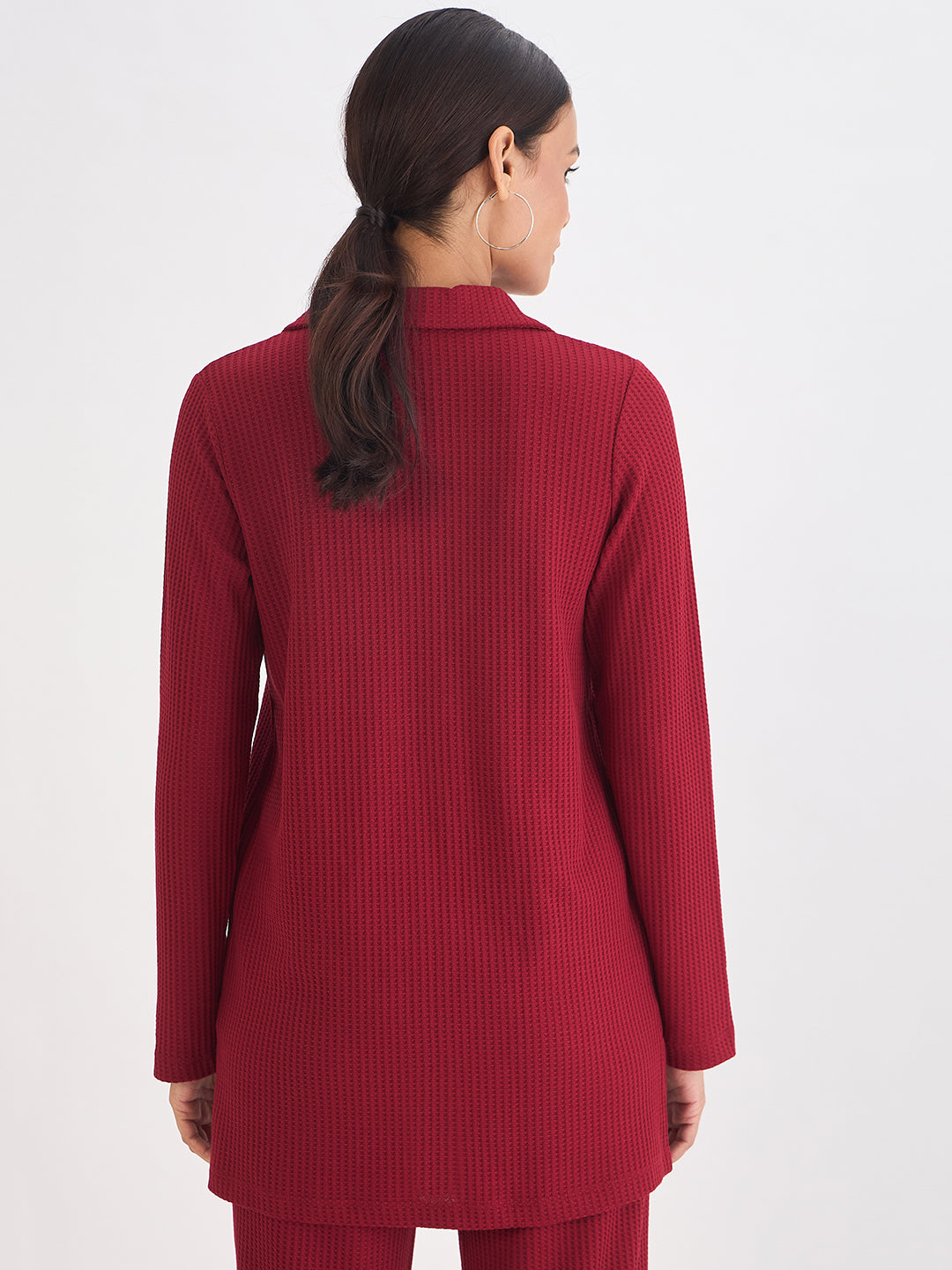 Deep Red Waffle Knit High Neck Top