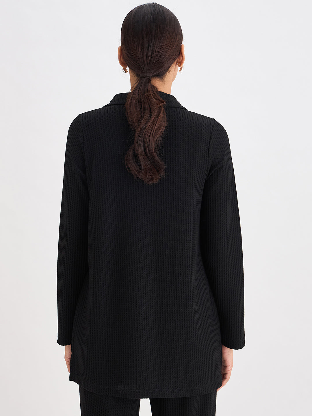Black Waffle Knit High Neck Top