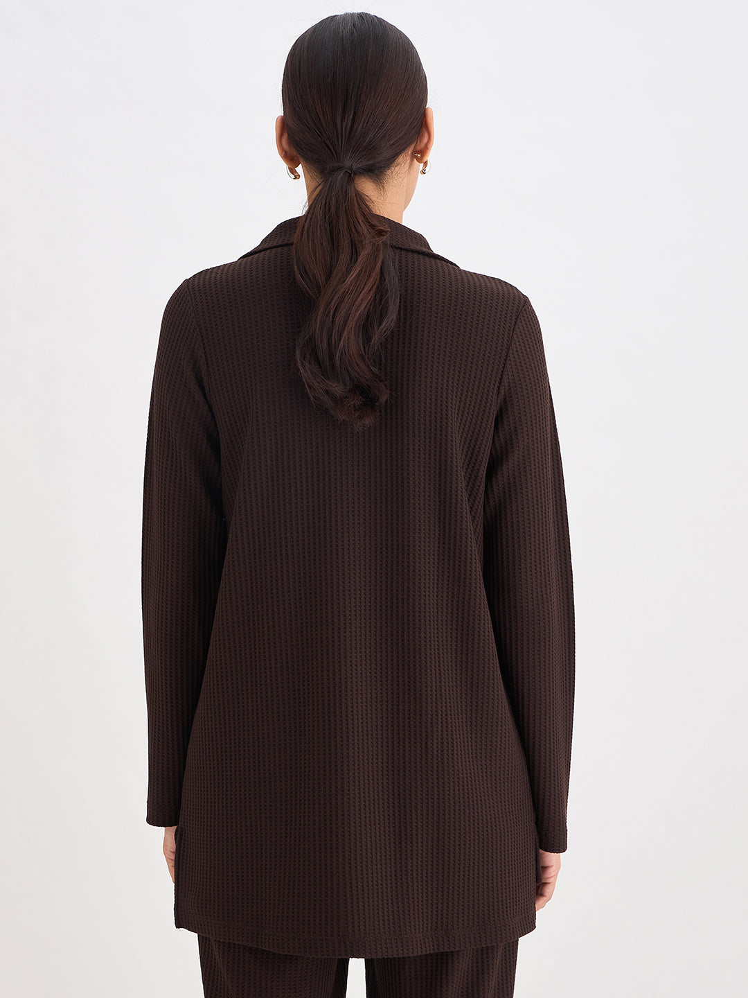 Coffee Brown Waffle Knit High Neck Top