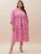 Pink Ditsy Floral Slit Midi Dress
