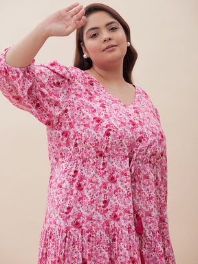 Pink Ditsy Floral Slit Midi Dress