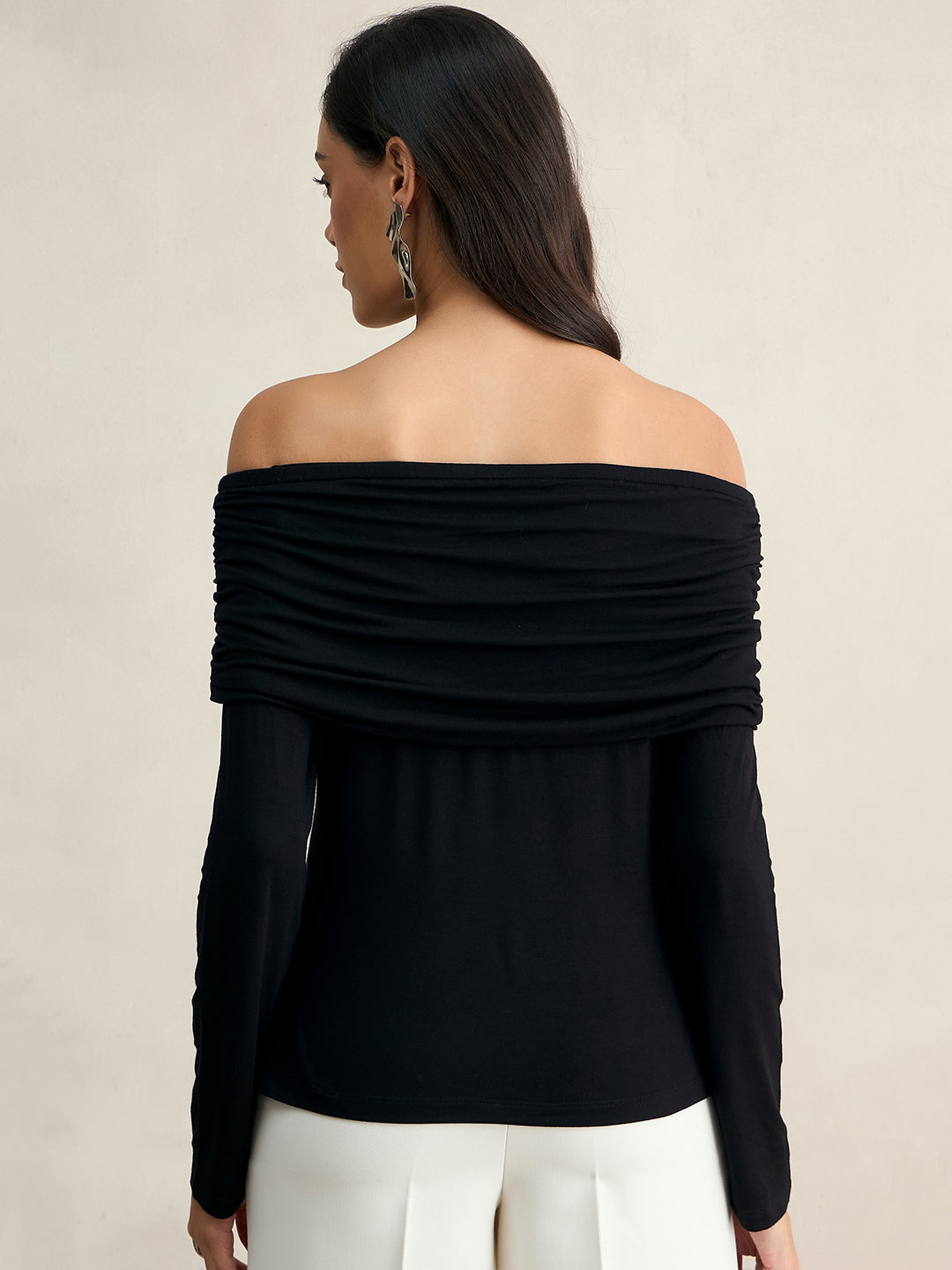 Bamboo Black Knit Off Shoulder Top
