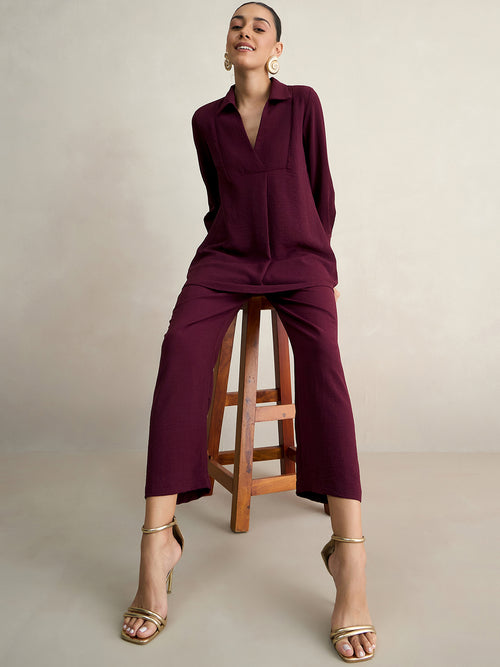 Wine Yoke Detail Co-Ord Set