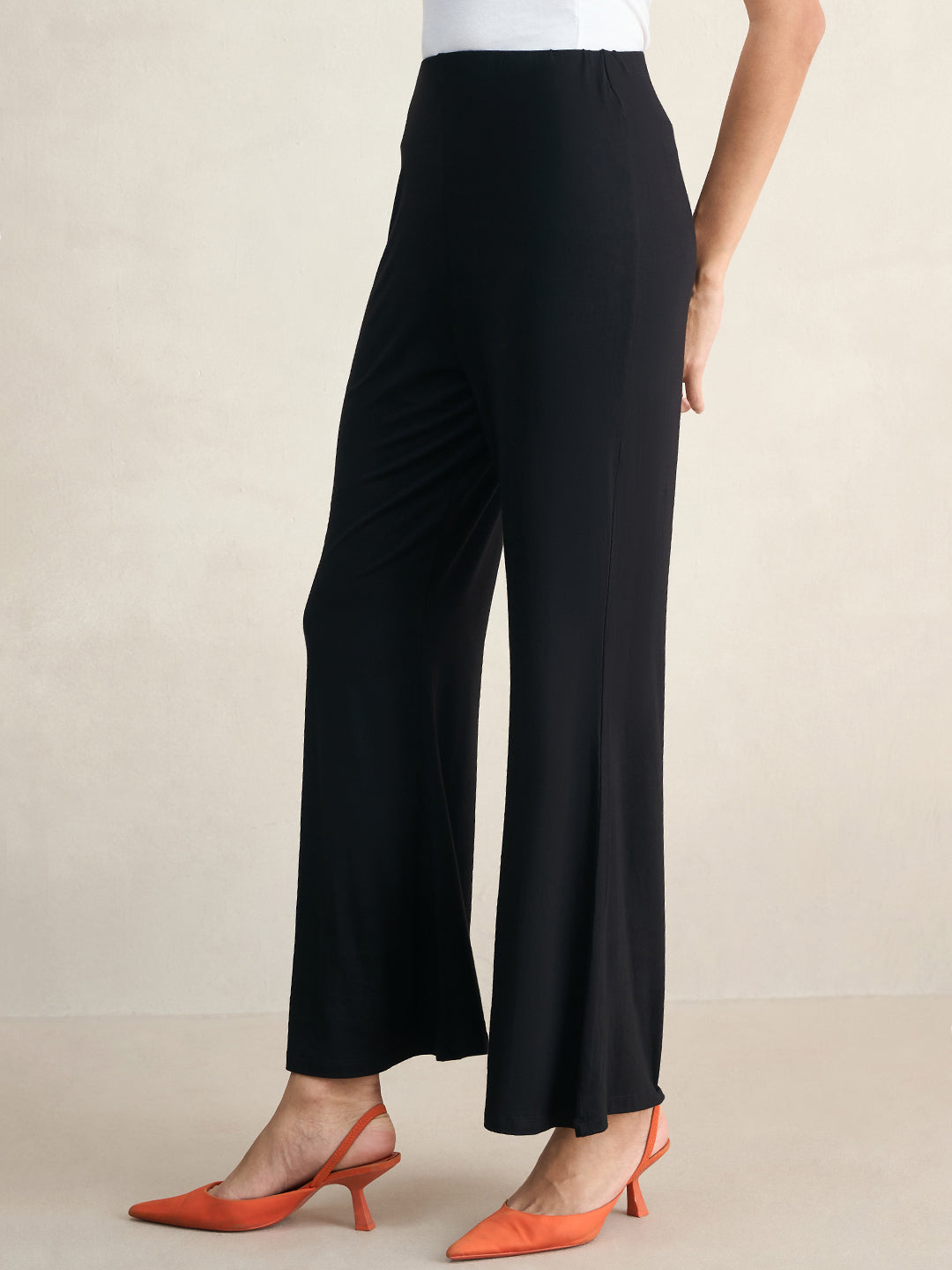 Bamboo Black Knit Flared Pants
