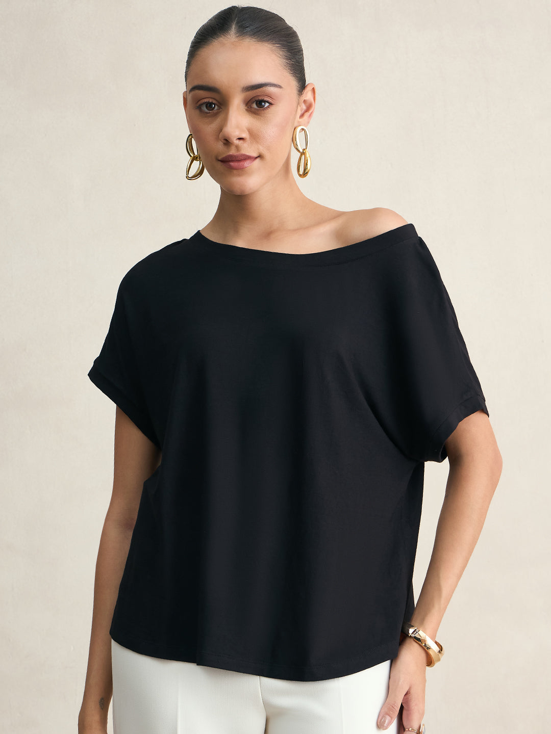 UltraSoft Bamboo Black Off Shoulder EasyTee