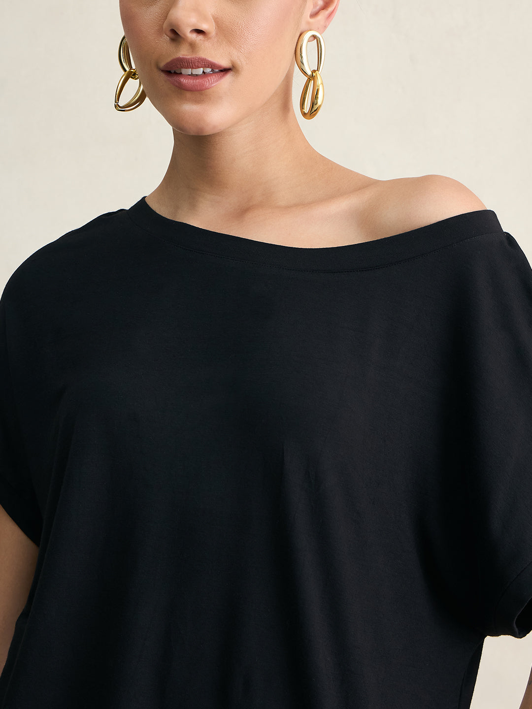 UltraSoft Bamboo Black Off Shoulder EasyTee