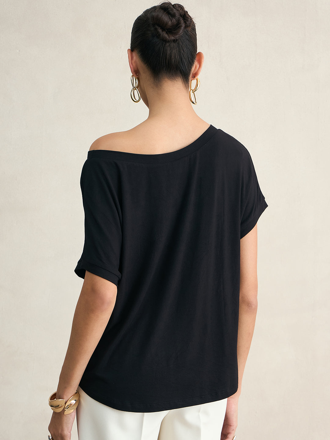 UltraSoft Bamboo Black Off Shoulder EasyTee
