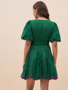 Green Paisley Printed Mini Dress