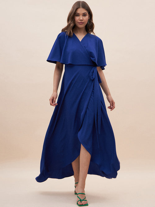 Blue Wrap Formal Maxi Dress
