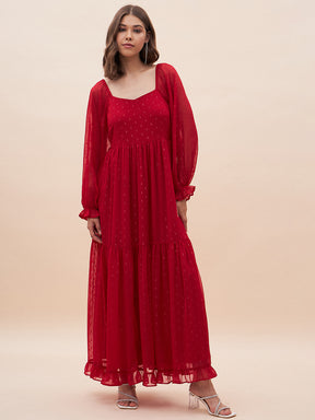Red Lurex Tiered Maxi Dress