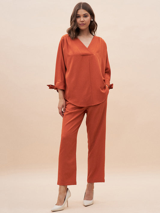Rust Solid Tie-Up Detail Co-Ord Set