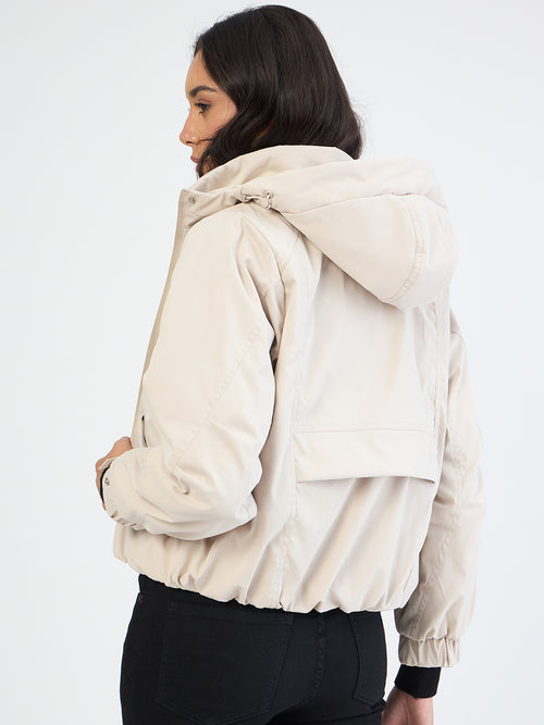 Beige Oversized Bomber Jacket