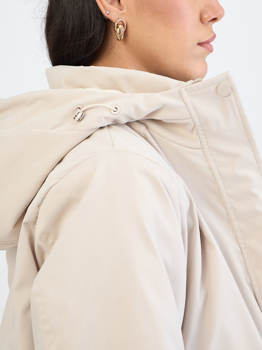 Beige Oversized Bomber Jacket