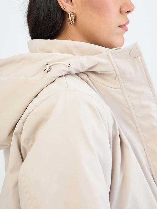 Beige Oversized Bomber Jacket