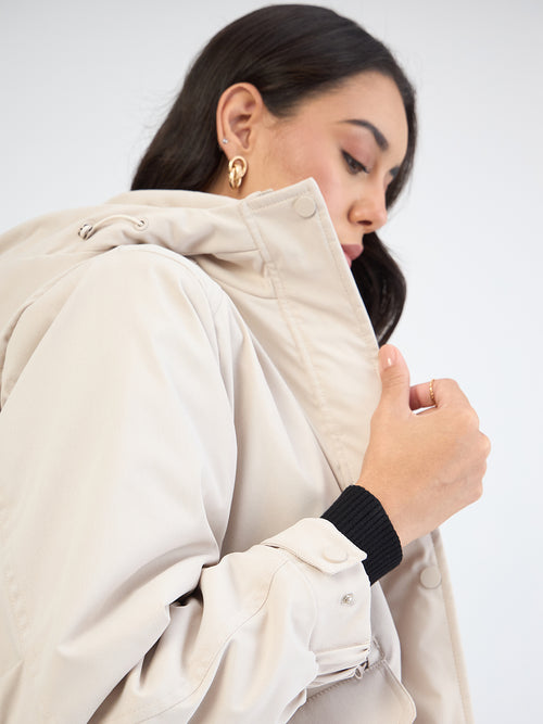 Beige Oversized Bomber Jacket