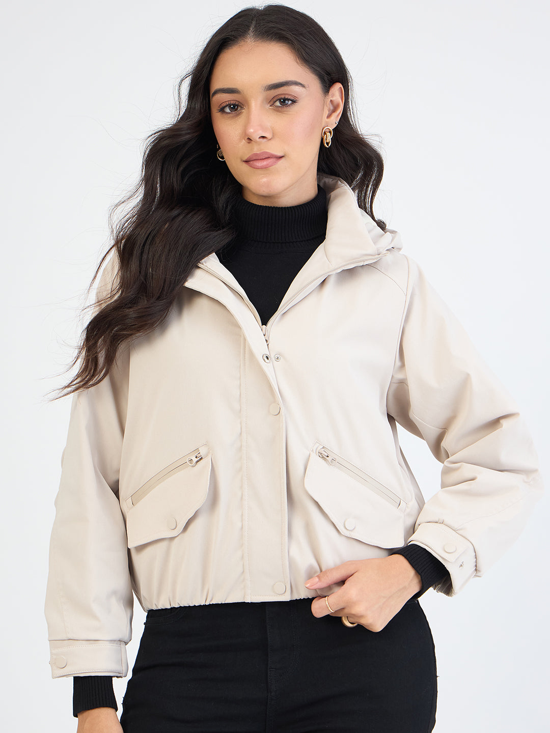 Beige Oversized Bomber Jacket