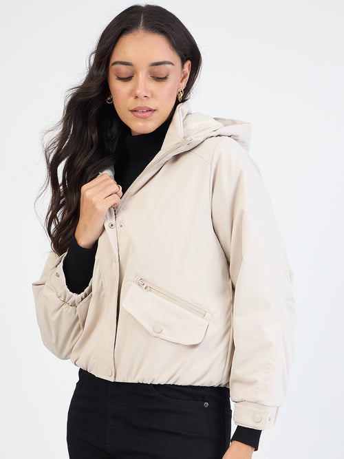 Beige Oversized Bomber Jacket