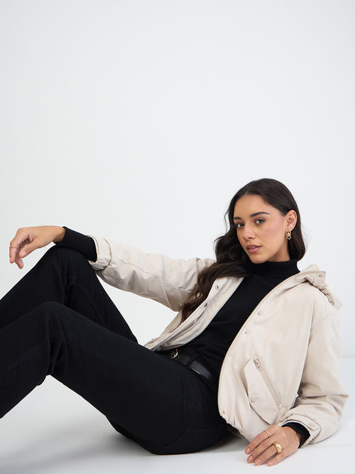 Beige Oversized Bomber Jacket
