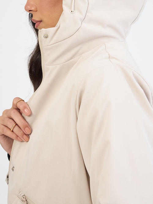 Beige Oversized Bomber Jacket