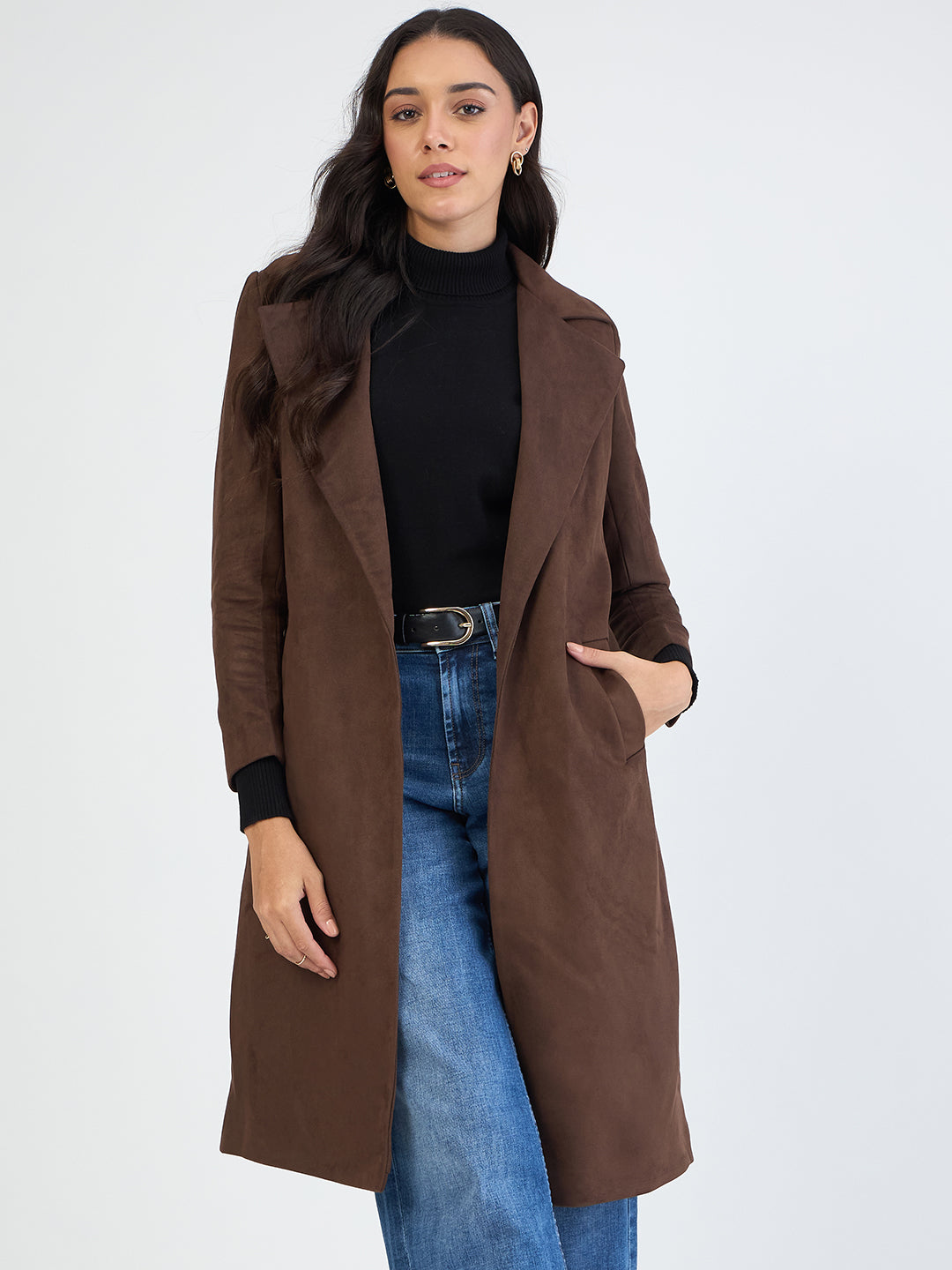 Coffee Brown Suede Long Coat