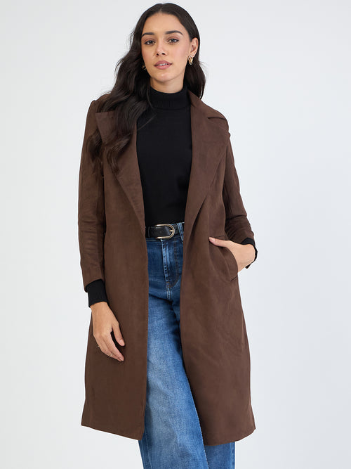 Coffee Brown Suede Long Coat