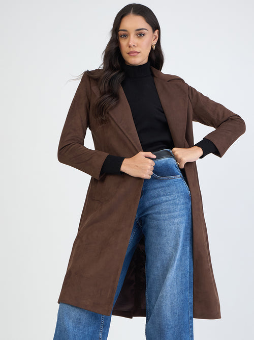 Coffee Brown Suede Long Coat