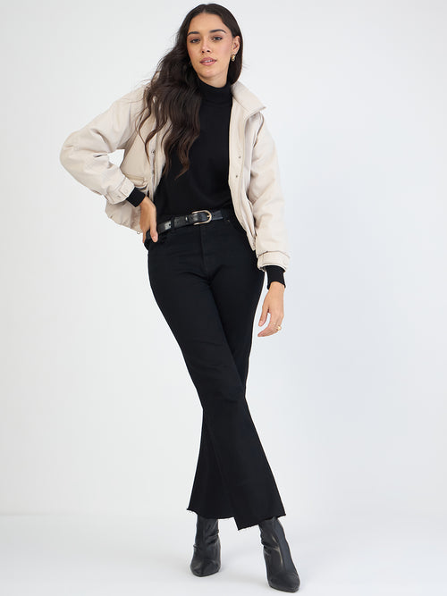 Beige Oversized Bomber Jacket